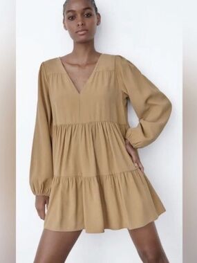 Zara Long Sleeve Tiered Babydoll Dress